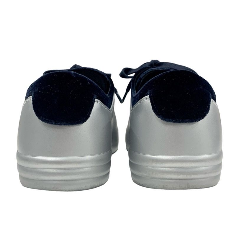 Chanel Sneakers Shoes Velor Leather Silver Navy Here Mark