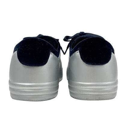 Chanel Sneakers Shoes Velor Leather Silver Navy Here Mark