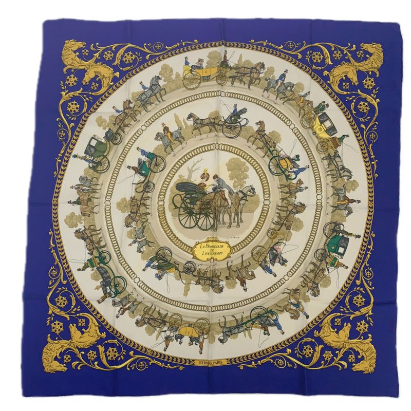 Hermes Carre 90 LA Promenade DE Longchamps Walk To Ron Chien Blue