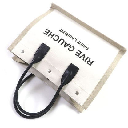  Saint Laurent Paris 617481 Rive Gauche Logo Canvas Leather Tote Bag Beige