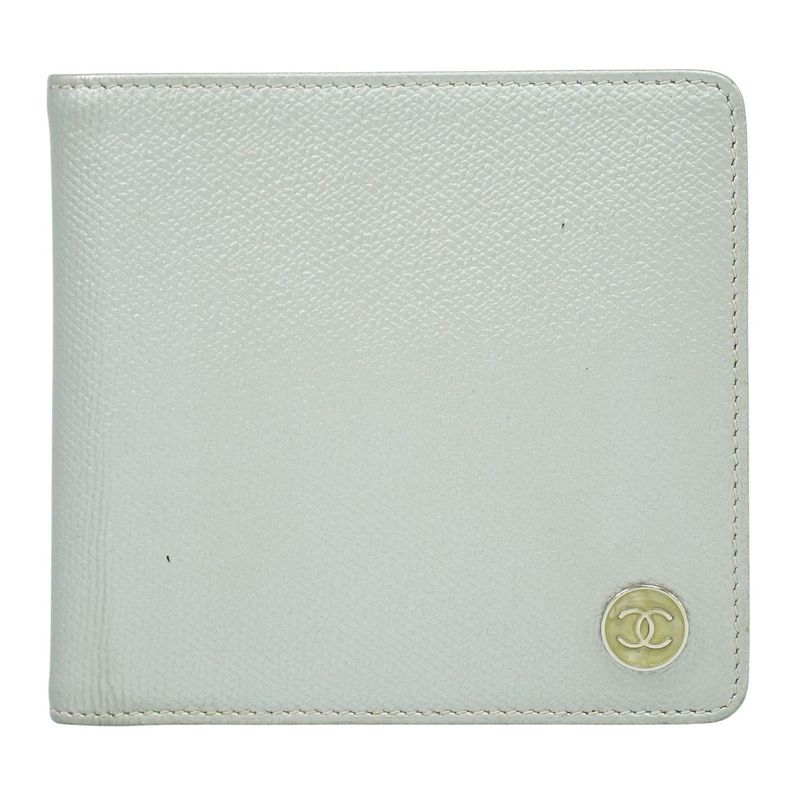 Authentic Chanel Coco Mark Coco Button Fold Wallet Compact Wallet Leather