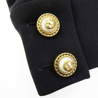 Gucci 445275 Ruffle Design With GG Pearl Buttons Ribbon Short Sleeves Dress