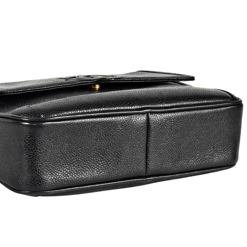 Chanel Coco Mark Chain Shoulder Bag Caviar Skin Black Gold Hardware