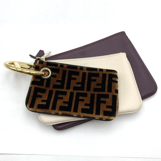 Fendi Triplet 8bs001ao6t Triplet Pouch Clutch Bag Zucca Brown/white/bordeaux