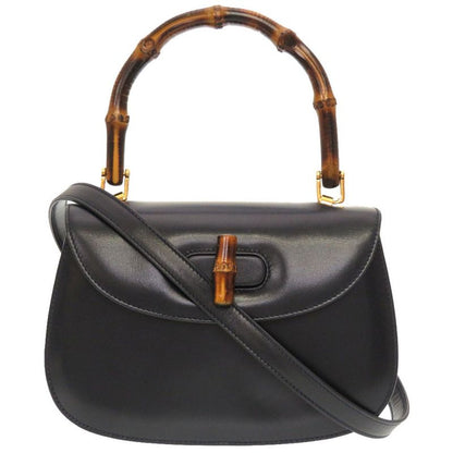 Gucci Bamboo Leather Navy 000 46 0188 2WAY Handbag Bag Navy Blue 0043 Gucci