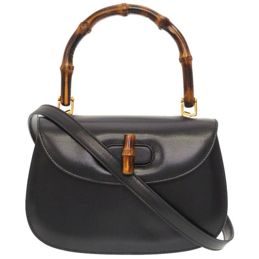 Gucci Bamboo Leather Navy 000 46 0188 2WAY Handbag Bag Navy Blue 0043 Gucci
