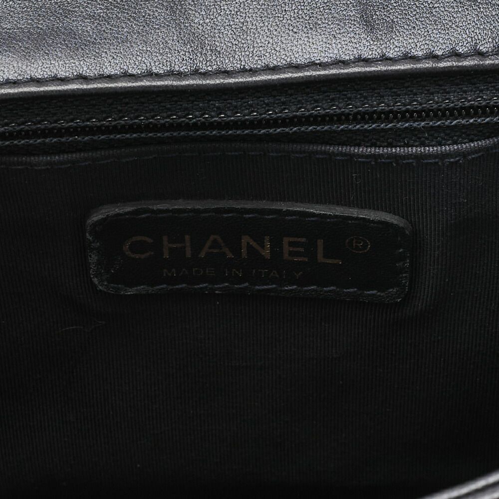 Chanel Boy Chanel Perforated Design Chain Shoulder Lamb Skin Navy And Red Large