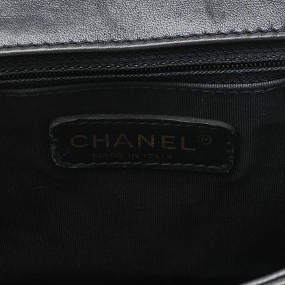 Chanel Boy Chanel Perforated Design Chain Shoulder Lamb Skin Navy And Red Large