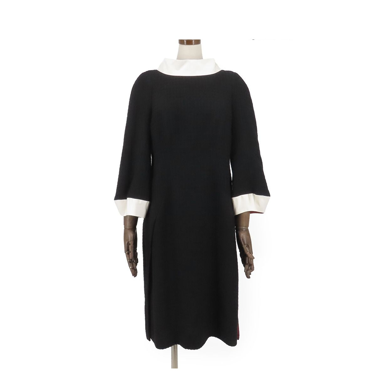 Chanel Dress Black White Wool Silk 40