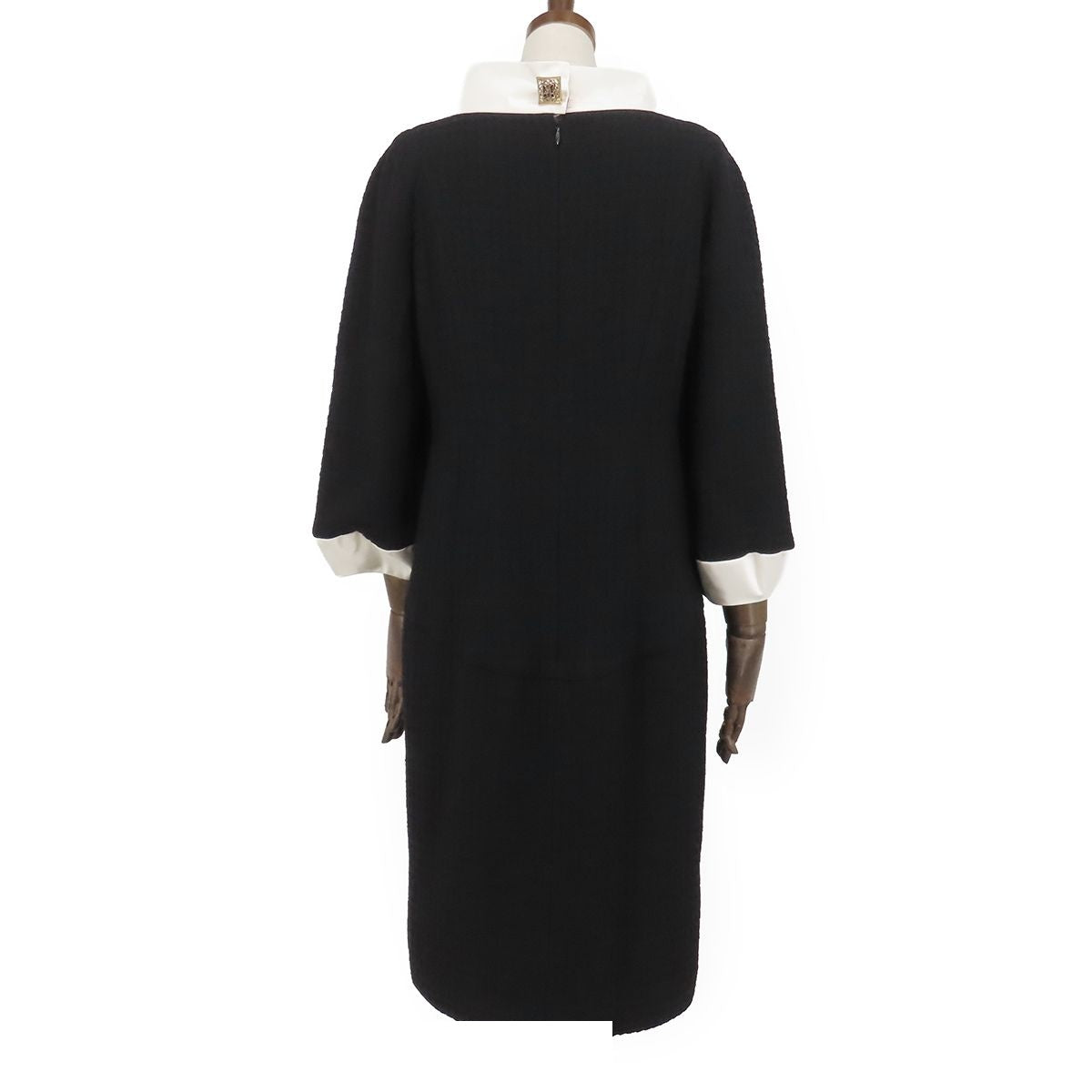 Chanel Dress Black White Wool Silk 40 — view 3