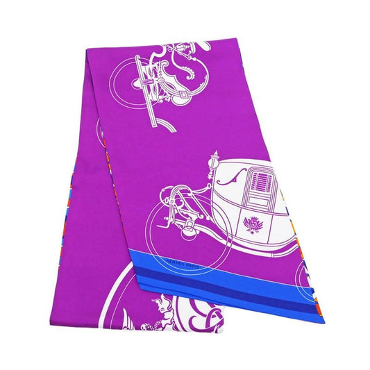 Hermes Maxi Twilly Exlibris Purple Blue Orange Silk Scarf