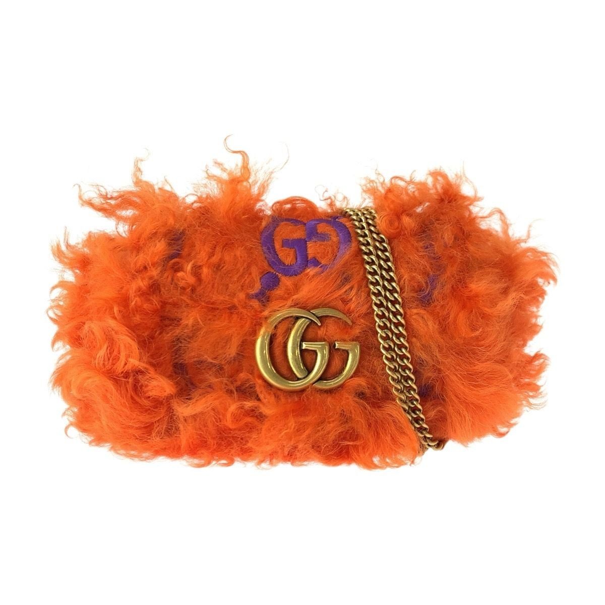 Gucci GG Marmont Orange Gold Leather Shoulder Bag Pochette