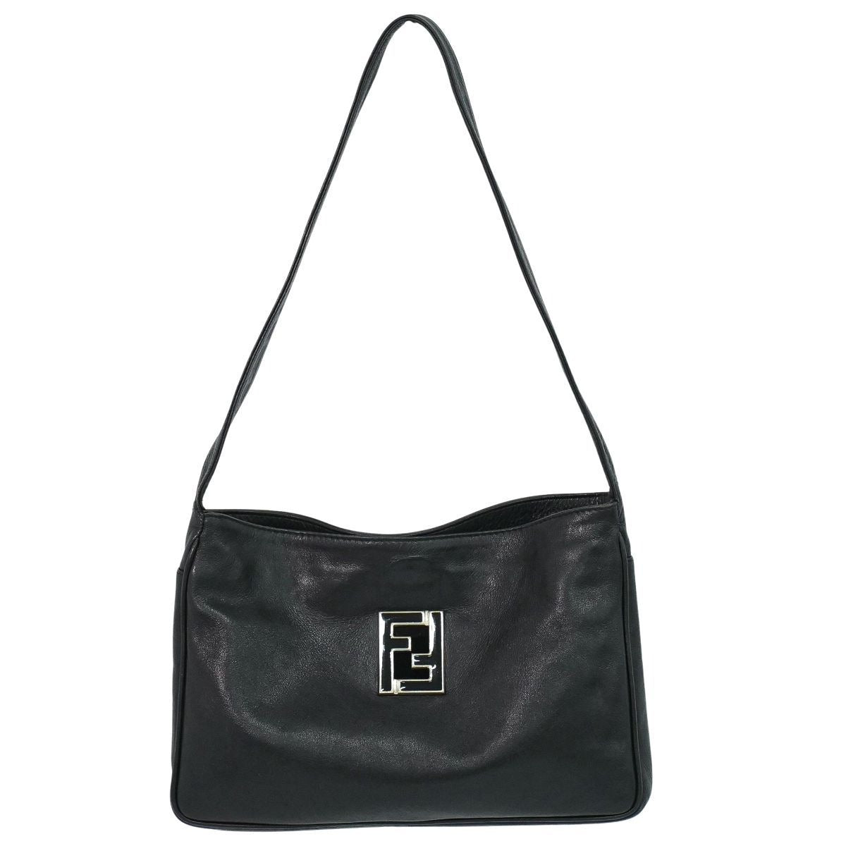 Fendi Logo Shoulder Bag Leather Black
