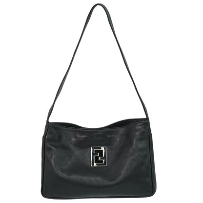 Fendi Logo Shoulder Bag Leather Black