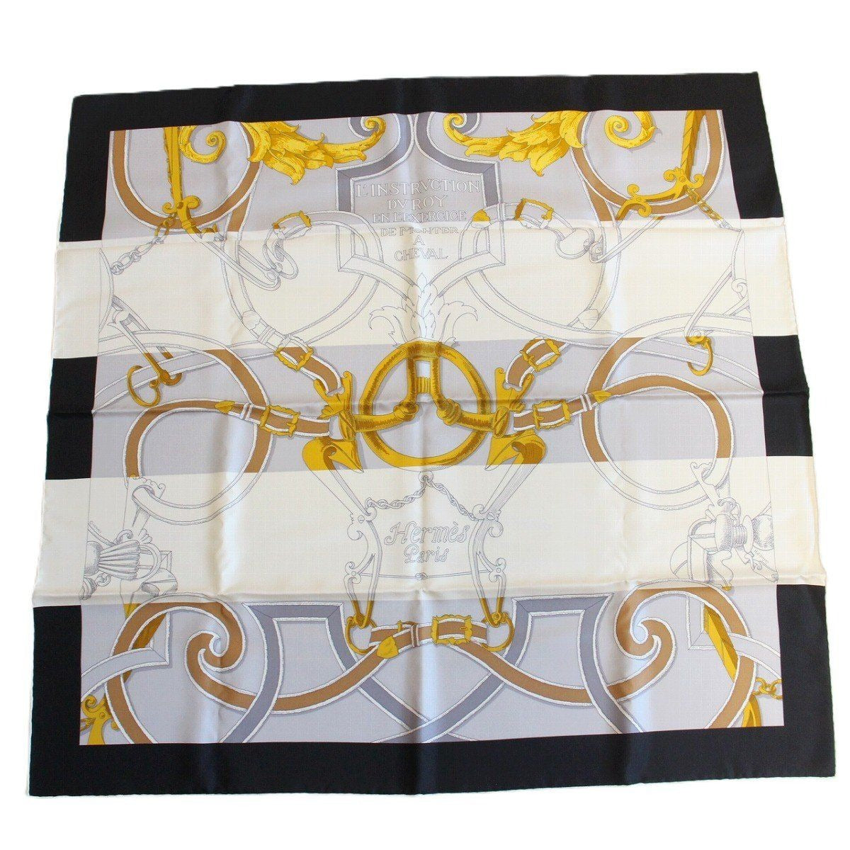 Hermes Carre 90 Scarf Badyall Teiogaku Silk Black