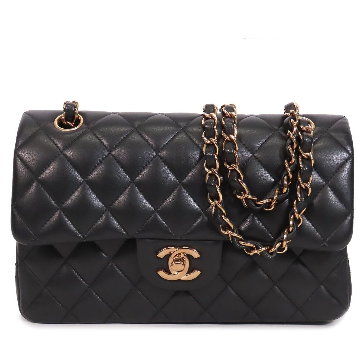 Chanel Chain Black Pink Gold Lambskin Quilted 23 Double Flap Shoulder Bag