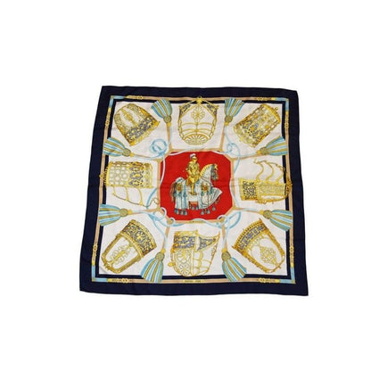Hermes Carre 90 les Muserolles Nose Leather 100% Navy White Scarf