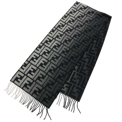 Fendi Zucca FF Scarf Gray Black Wool Cashmere