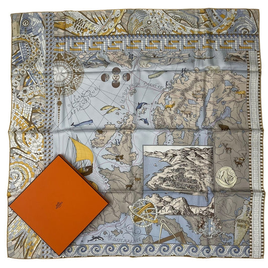 Hermes Scarf Silk Carre 90 le Voyage de Pytheas Box