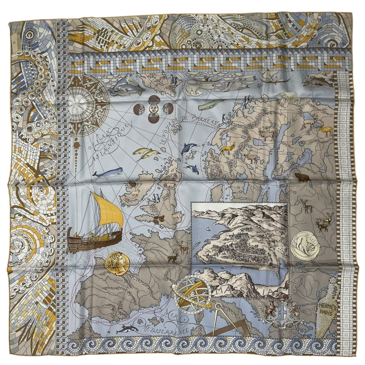Hermes Scarf Silk Carre 90 le Voyage de Pytheas Box — view 2
