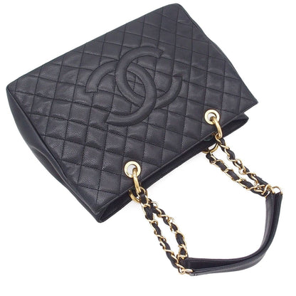 Chanel Tote Bag Black Gold Caviar Leather Grand Shopping GST Quilted Single — view 4