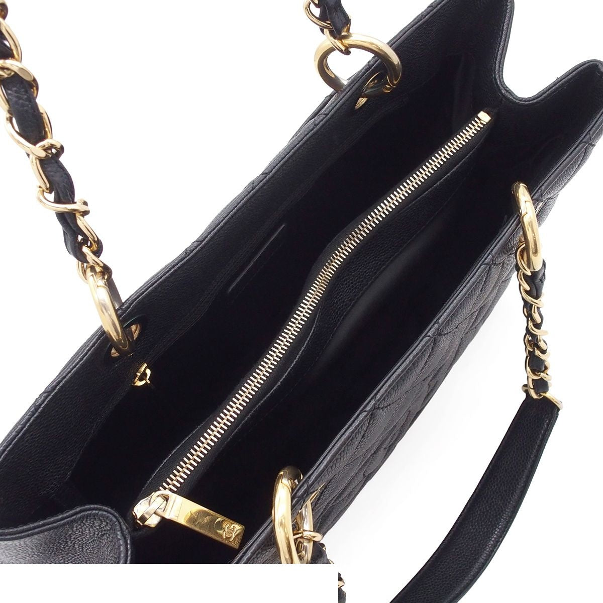 Chanel Tote Bag Black Gold Caviar Leather Grand Shopping GST Quilted Single — view 5