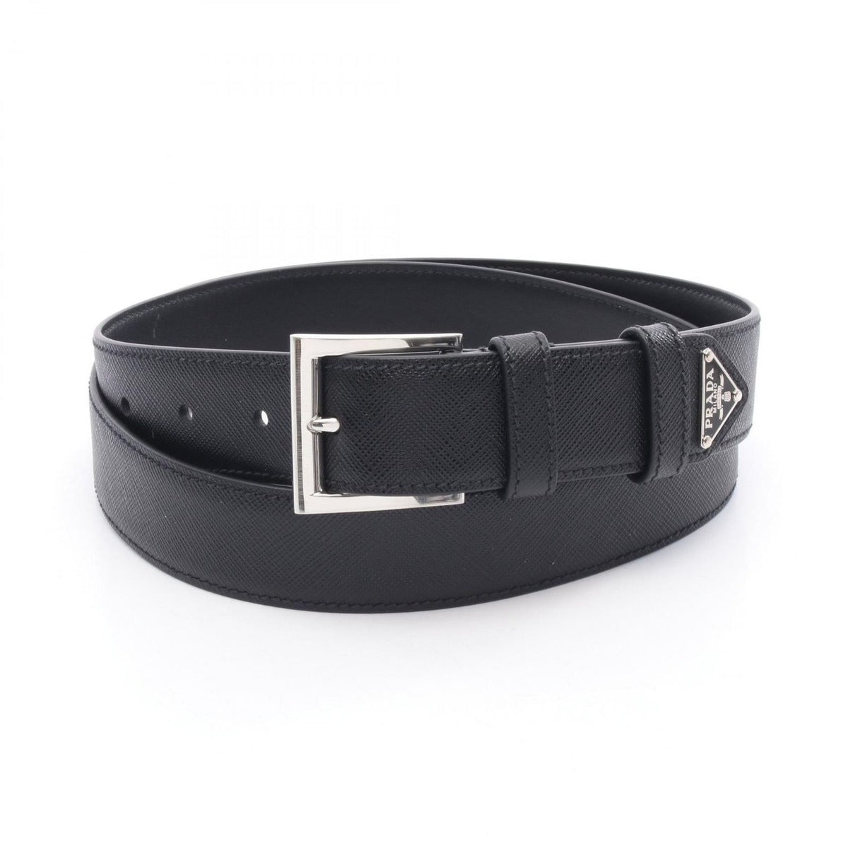 Prada Belt Triangle Logo Black Leather