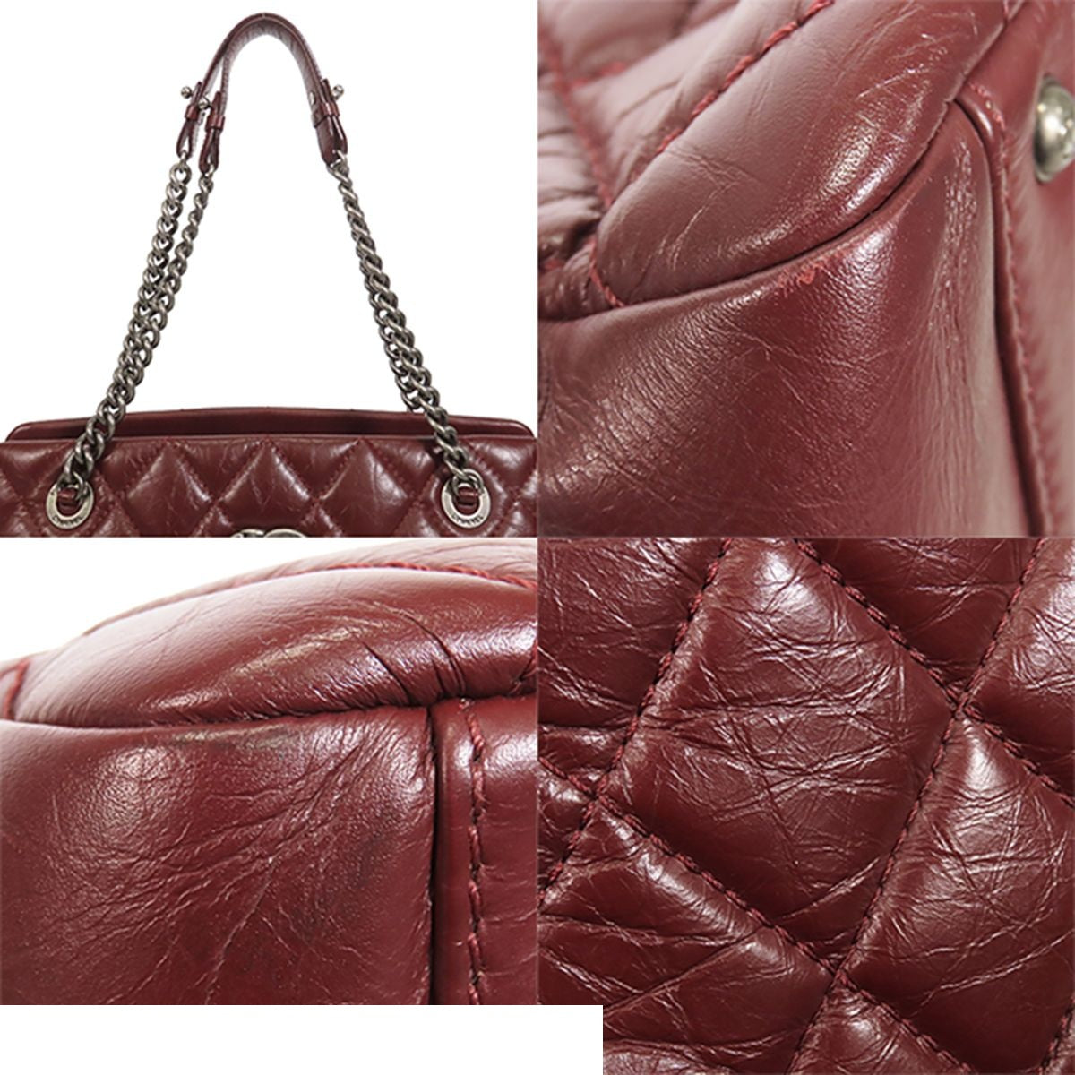 Chanel Chain Tote Bordeaux Silver Lambskin Quilted Shoulder Bag — view 5