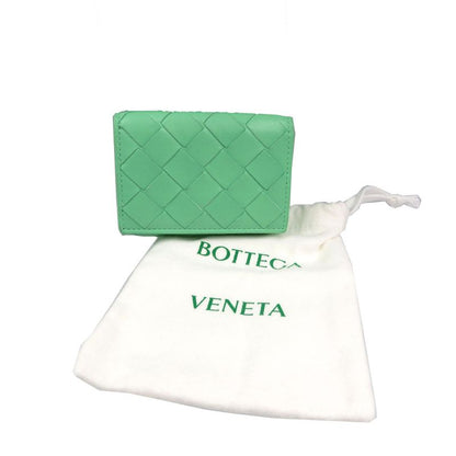 Bottega Veneta Intrecciato Compact Wallet Calf Silver Hardware Green Trifold