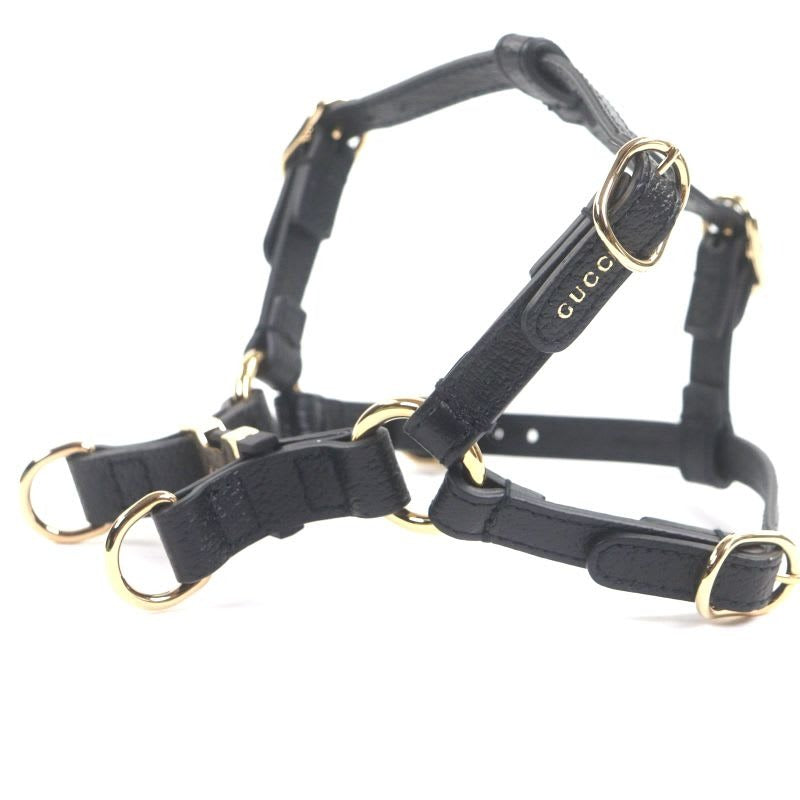 Gucci Leather Interlocking G Dog Torso Harness Black Gold Hardware XS