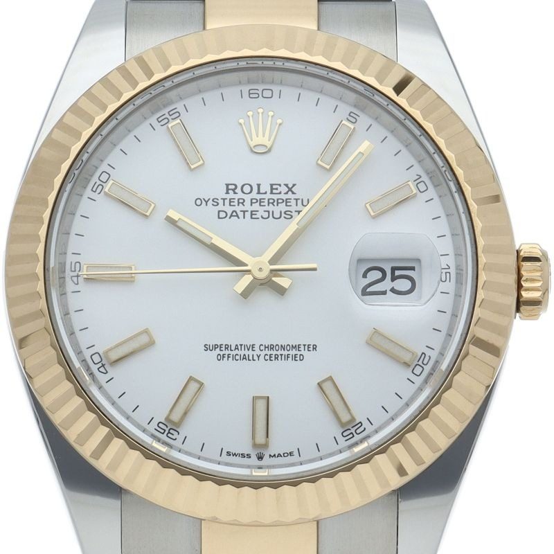 Rolex Datejust 41 Watch Oyster Box 18k Yellow Gold SS White Polished