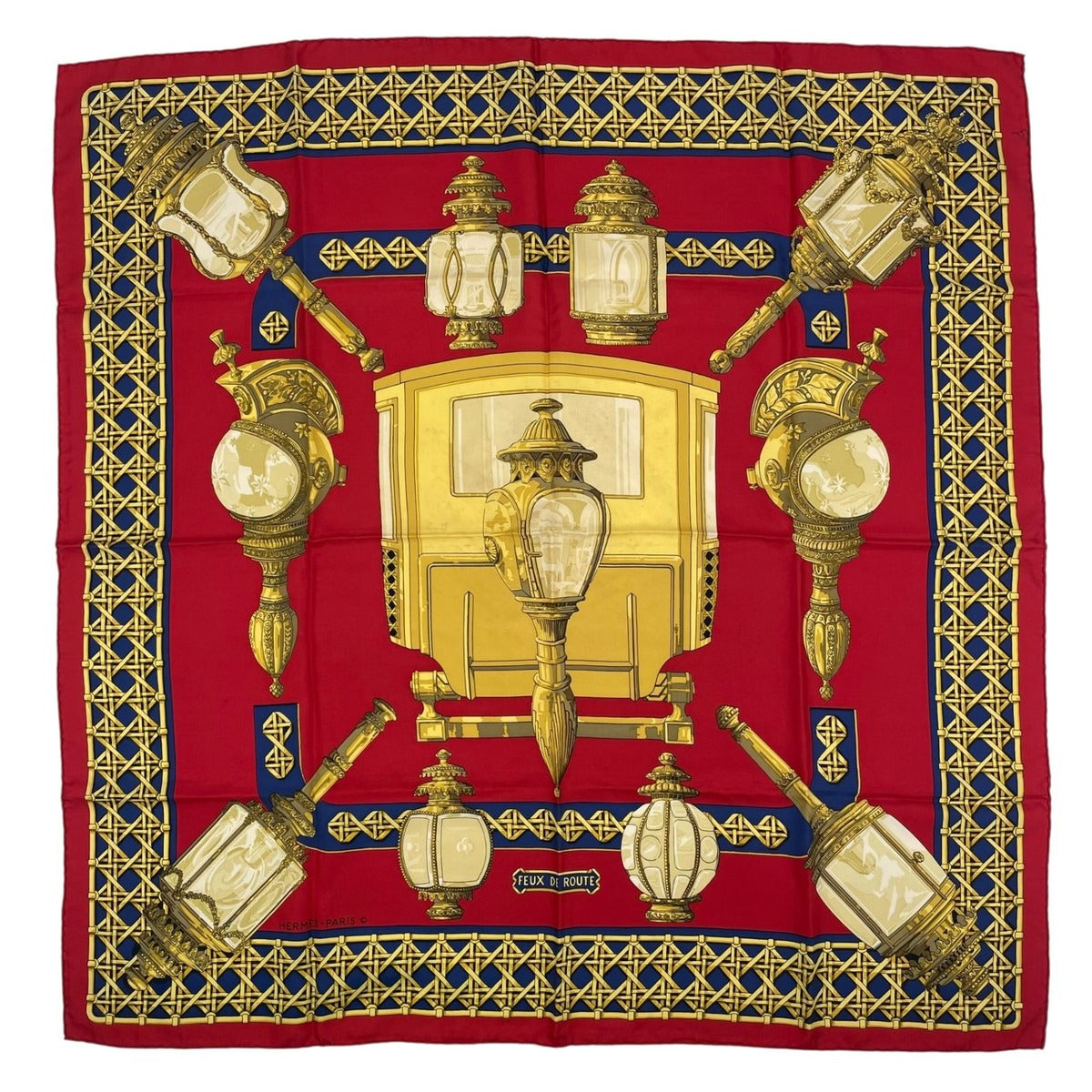 Hermes Scarf Silk Carre 90 Feux de Route Car Lantern Red