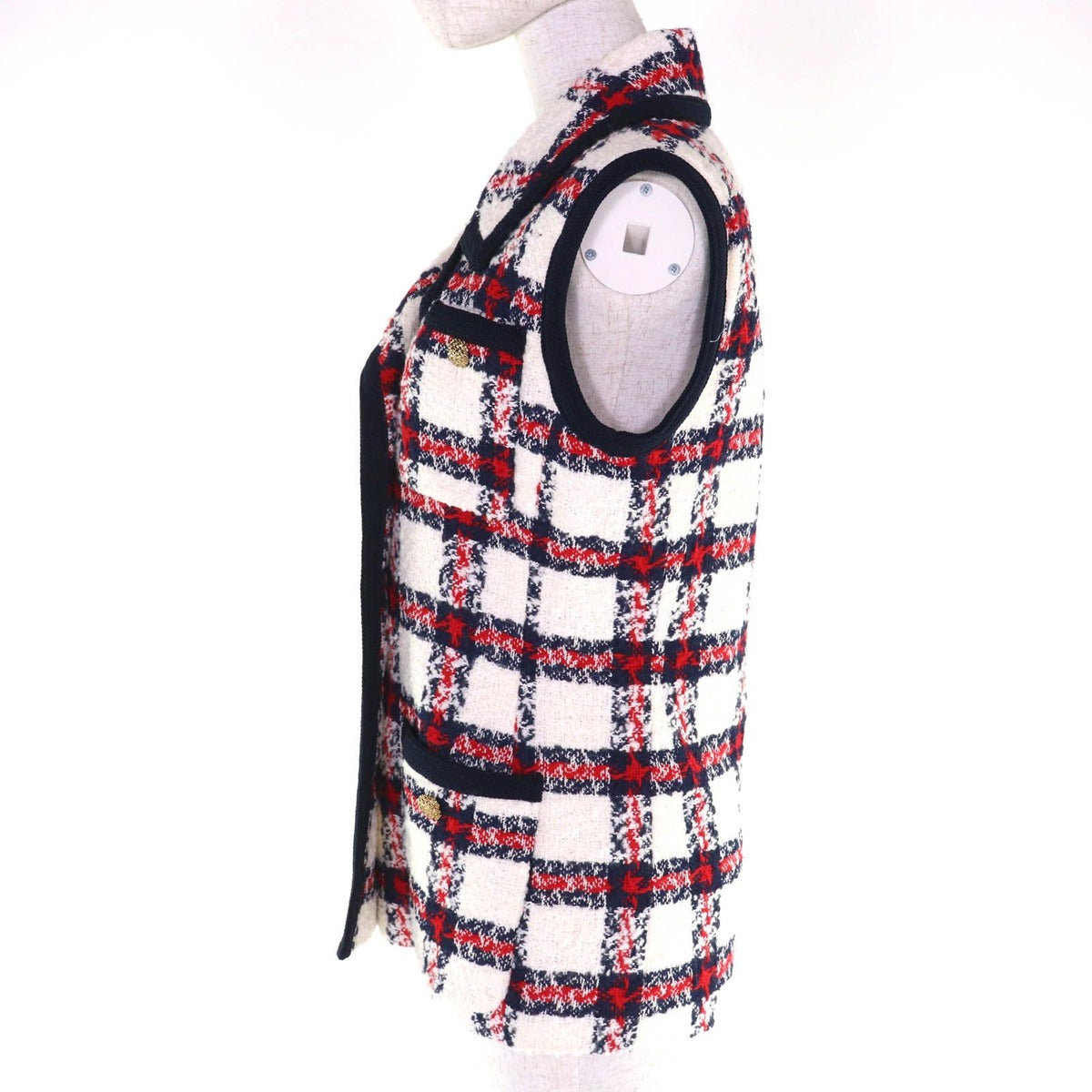 Gucci Wool Blend Check Pattern Tweed Vest With Gold Buttons White 40 — view 2
