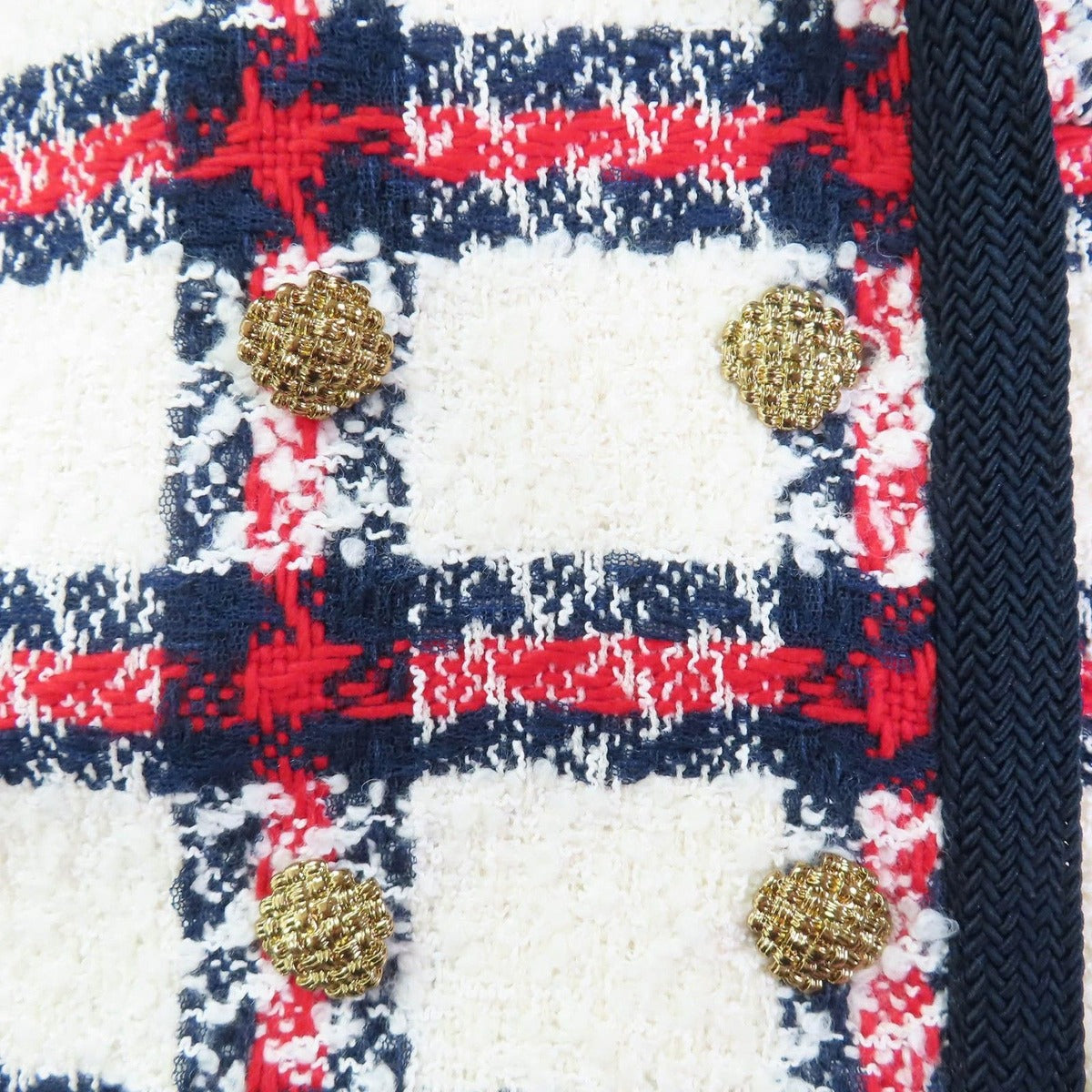 Gucci Wool Blend Check Pattern Tweed Vest With Gold Buttons White 40 — view 6