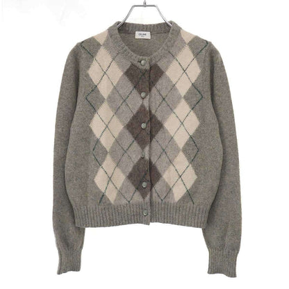 Celine Alpaca Cowl Argyle Car Digan Beige Shoulder Bag