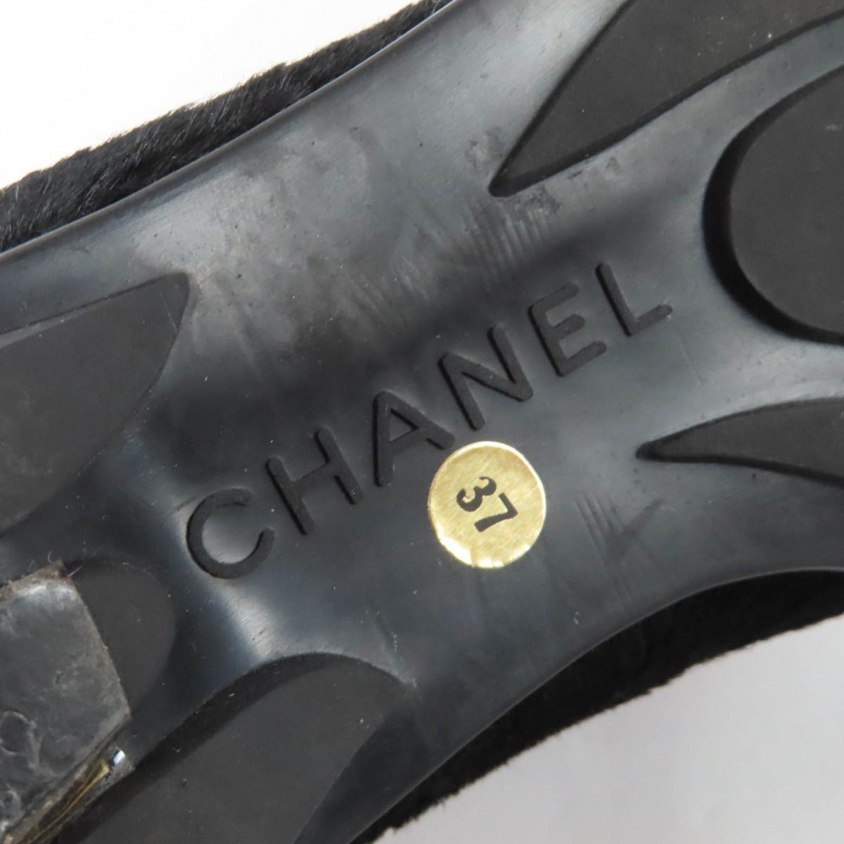 Chanel Vintage CC Logo Embroidery Square Toe Calf Hair Side Gore Boots Black 37 — view 11