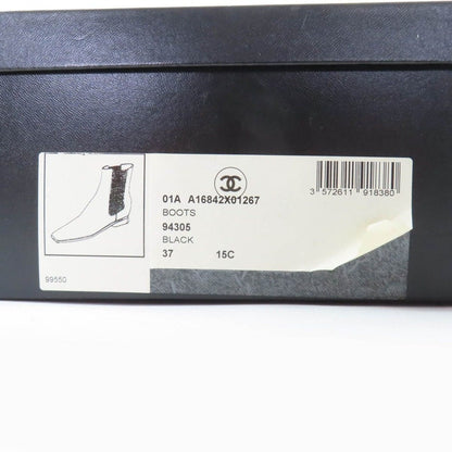 Chanel Vintage CC Logo Embroidery Square Toe Calf Hair Side Gore Boots Black 37 — view 12