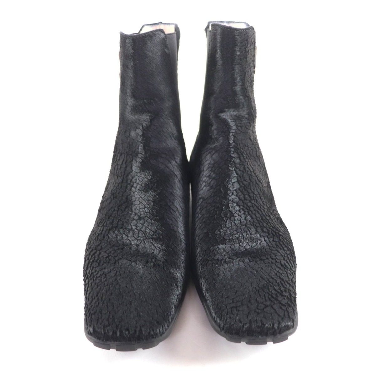 Chanel Vintage CC Logo Embroidery Square Toe Calf Hair Side Gore Boots Black 37 — view 4