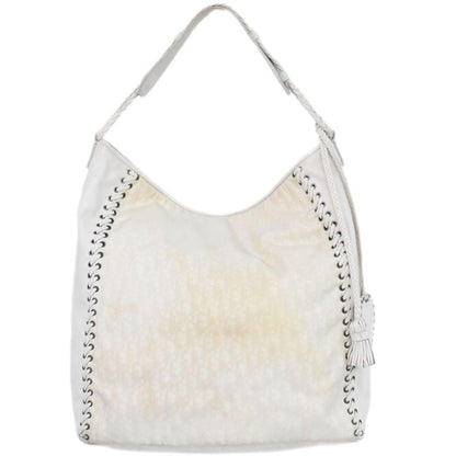 Authentic Christian DIOR Trotter Shoulder Bag Canvas Leather Ivory Trotter Bag