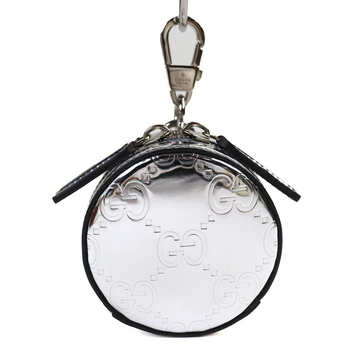 Gucci GG Pattern Patent Leather Round Pouch Silver