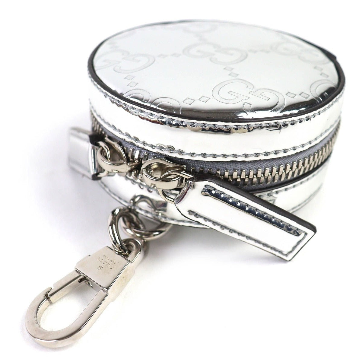 Gucci GG Pattern Patent Leather Round Pouch Silver — view 4