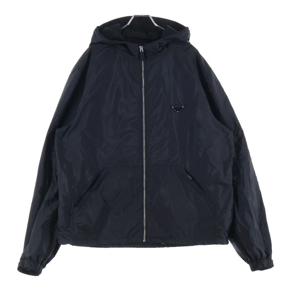 Prada Re-Nylon Jacket Triangle Logo Nylon Hoodie Black