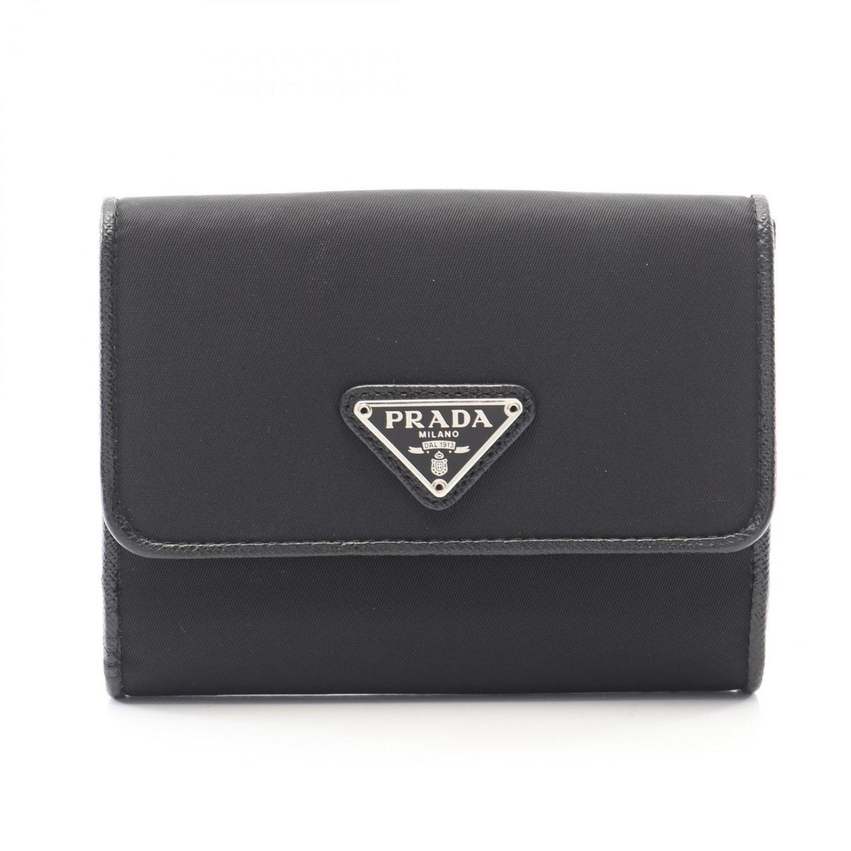 Prada Bifold Wallet Tessuto Black Nylon Saffiano Leather Triangle Logo