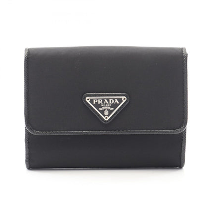 Prada Bifold Wallet Tessuto Black Nylon Saffiano Leather Triangle Logo