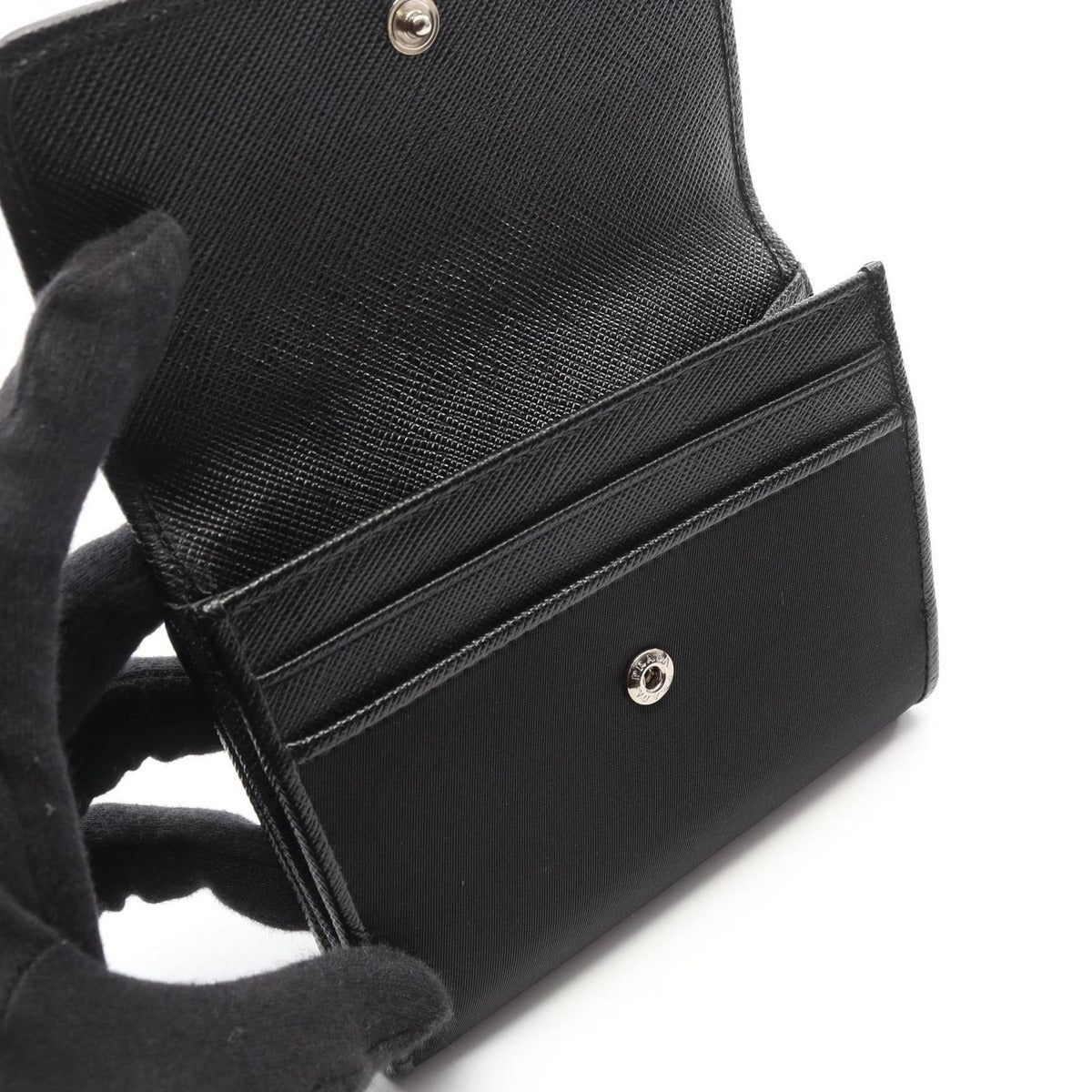 Prada Bifold Wallet Tessuto Black Nylon Saffiano Leather Triangle Logo — view 6