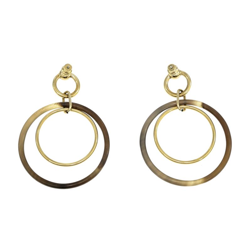 Hermes Amulet Duo Earrings Buffalo Horn Brown Gold Hardware Accessories