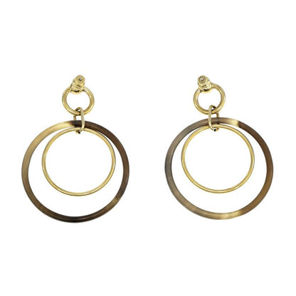 Hermes Amulet Duo Earrings Buffalo Horn Brown Gold Hardware Accessories