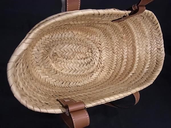 Loewe Anagram Basket Bag Raffia X Leather Handbag Tote Women Brown Fp7236