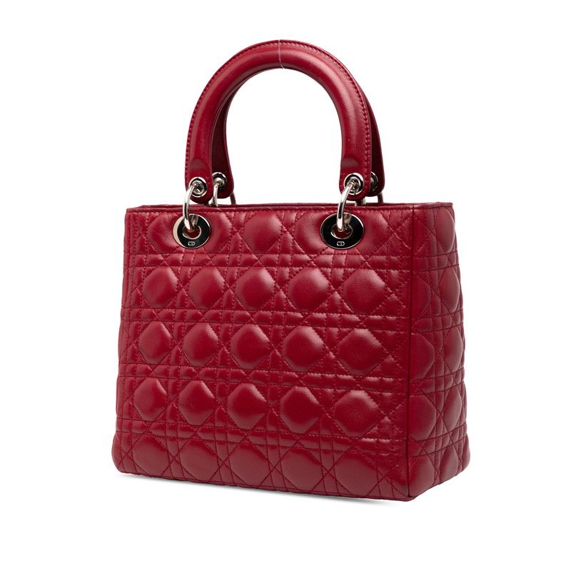Dior Lady Dior Canage Medium Handbag Shoulder Bag 2WAY Red Leather Women's Dior
