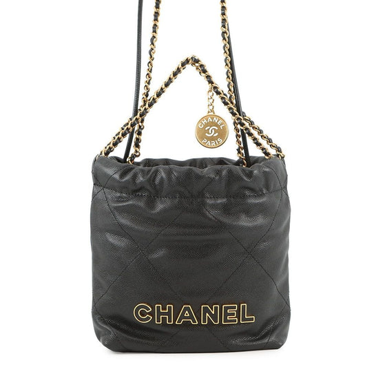 Chanel Handbag 22 Mini CC Logo Caviar Leather 2-Way